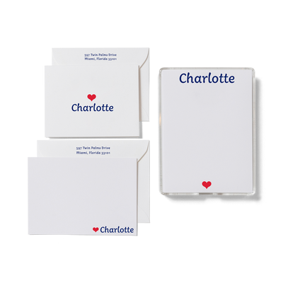 The Slattery personalized stationery set with flat card, foldover card, and notepad